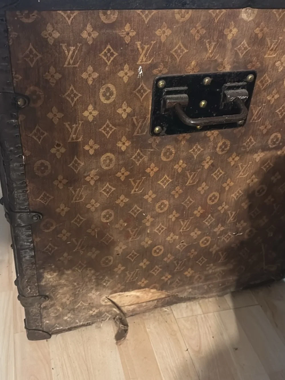 Vintage 1930 Brown Monogram Storage Trunk - Decorative Home Chest